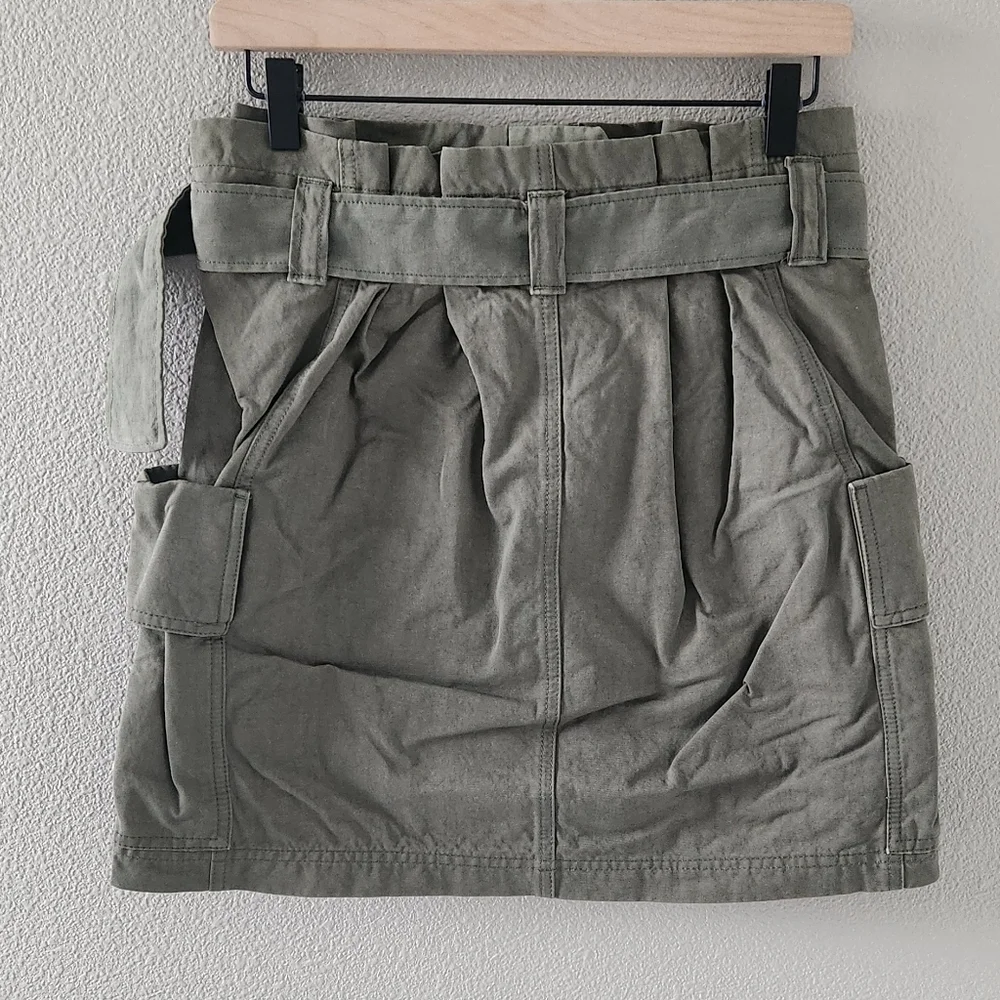 A.L.C. Kai Belted Cargo Mini Skirt Size 8 Army Olive Green Linen Cotton Revolve - Picture 6 of 11